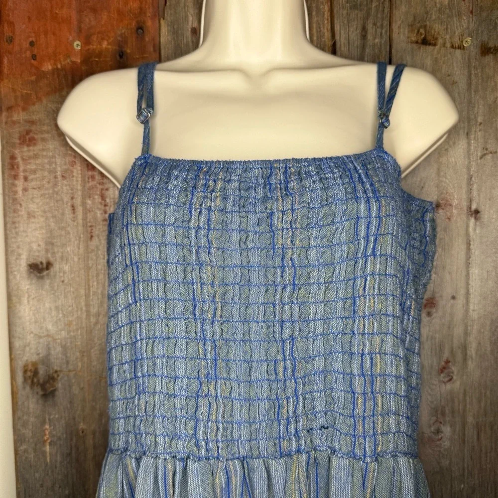 Larkhays Sahara Border Print Maxi Dress Blue Cotton Made in Nepal M/L